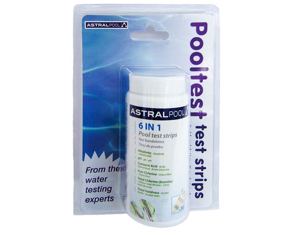 Pool Check 6 in 1 Teststrips 50 st. Chloor, PH, Alkaniteit, Broom, Hardheid en Cyaanzuur